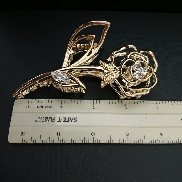 NEW Rose Flower Metal Hair Clip Strong Claws Gold Beautiful Heavy Duty Classic - Picture 9 of 10